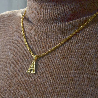Initial Pendant Rope Chain A-Z Letters Necklaces